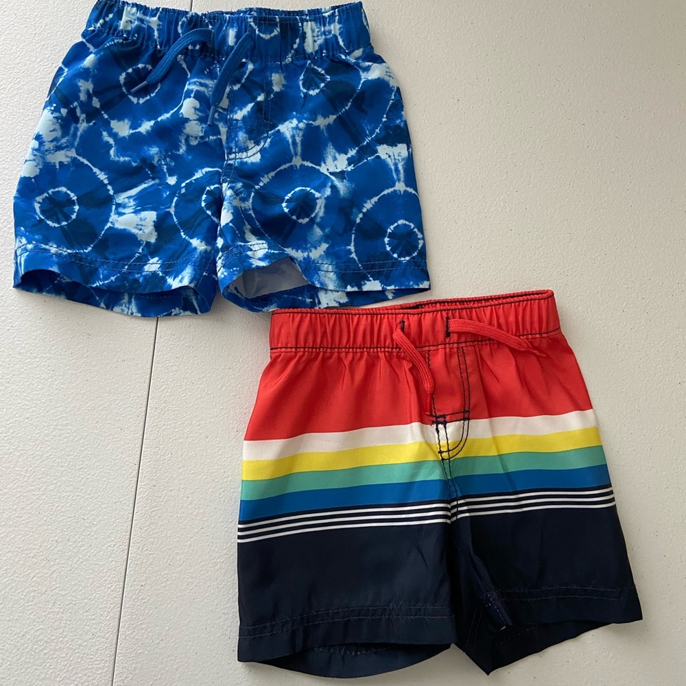 NWOT BUNDLE Old Navy baby boy’s blue orange stripe drawstring waist swim trunks